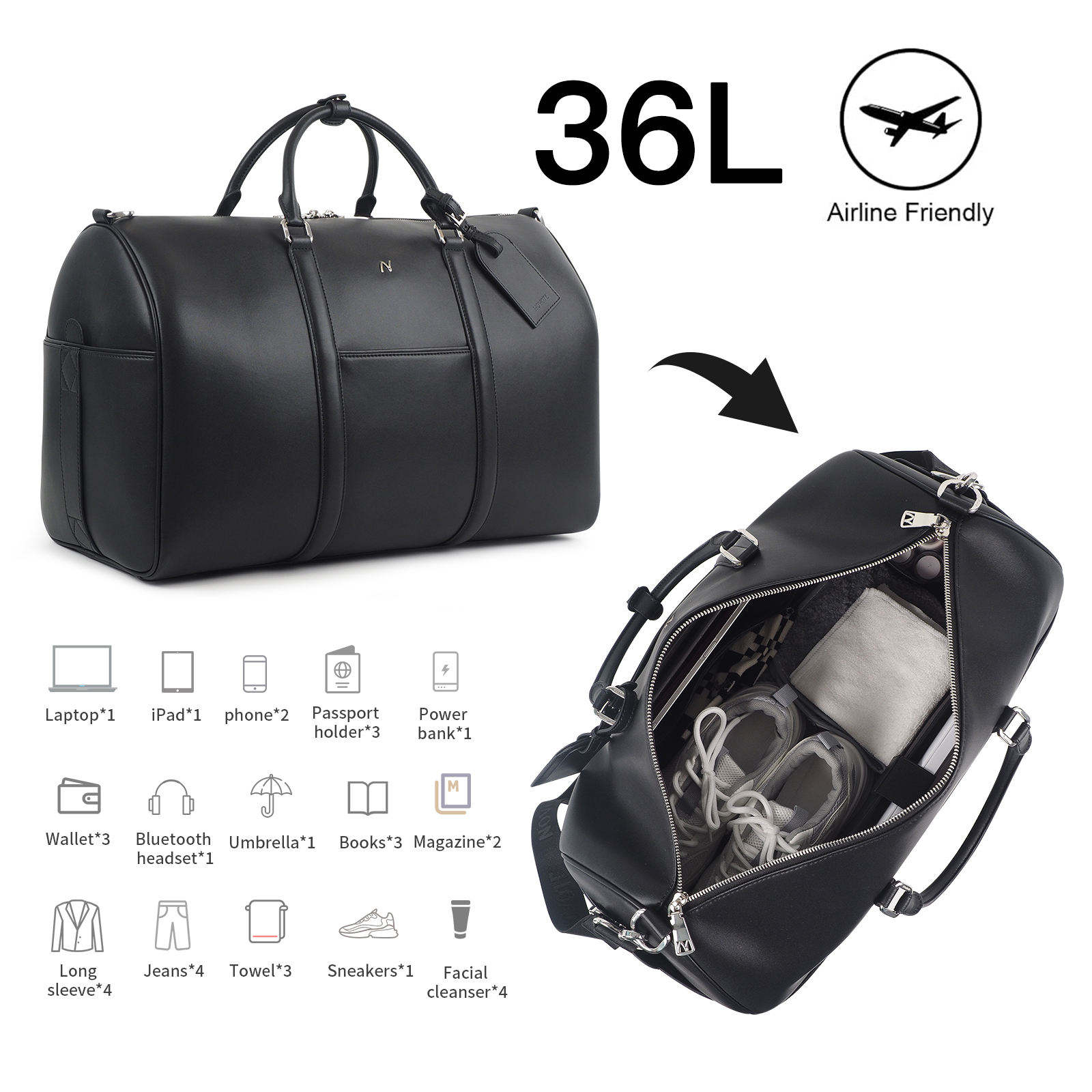 Luxury Cowhide Leather Travel Bag for Men – Large Capacity Weekend & Carry-On Bag